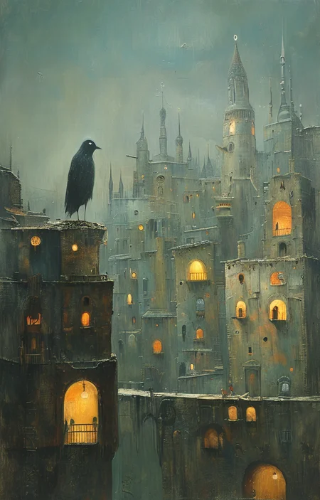 masterpiece,best quality,<lora:tbh161-sdxl:0.9>,illustration,style of Shaun Tan, cyberpunk city