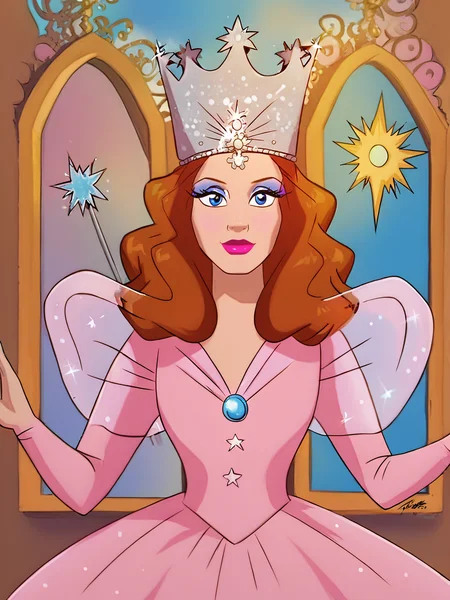 1girl, solo, looking at the viewer, , flirty, cowboy shot, rating_safe
<lora:Glinda:1> glinda, pink dress, long hair, crown, makeup, blue eyes, brown hair, lipstick,
<lora:Artist_Style_-_Melkor_Mancin_Romulo_Mancin_Style_PDXL:.55> <lora:Scooby-Doo_1999_style:.65> <lora:PerfectEyesXL:1> perfecteyesâââ