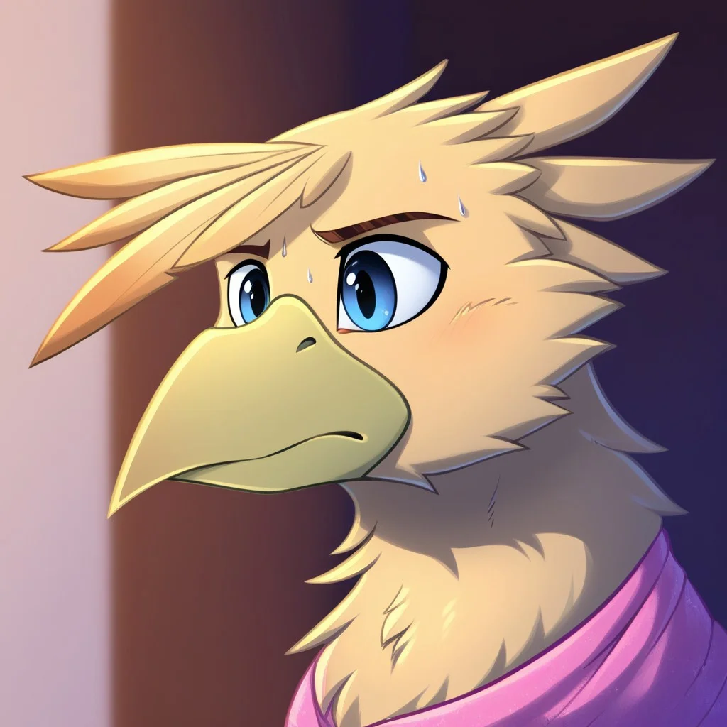 masterpiece, score_9_up, score_8_up, score_7_up, score_6_up, (best quality:1.1), ultra-detailed, high resolution, mlp, solo, grover_vi, griffon, feral, avian, beak, male, eyebrows, blue eyes, feathers, feathery ears, claws, stressed facial expression, dressed, royal clothes, <lora:SweatingTowelGuy_XLPD:1> SweatingTowelGuy, sweat, towel, wiping sweat BREAK detailed facial features, expressiveh, highly visible, sharp focus
