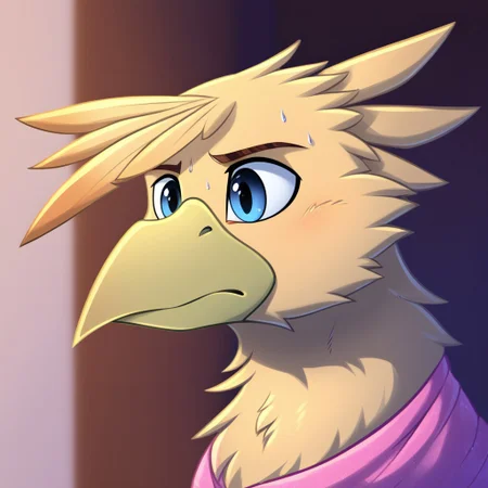 masterpiece, score_9_up, score_8_up, score_7_up, score_6_up, (best quality:1.1), ultra-detailed, high resolution, mlp, solo, grover_vi, griffon, feral, avian, beak, male, eyebrows, blue eyes, feathers, feathery ears, claws, stressed facial expression, dressed, royal clothes, <lora:SweatingTowelGuy_XLPD:1> SweatingTowelGuy, sweat, towel, wiping sweat BREAK detailed facial features, expressiveh, highly visible, sharp focus