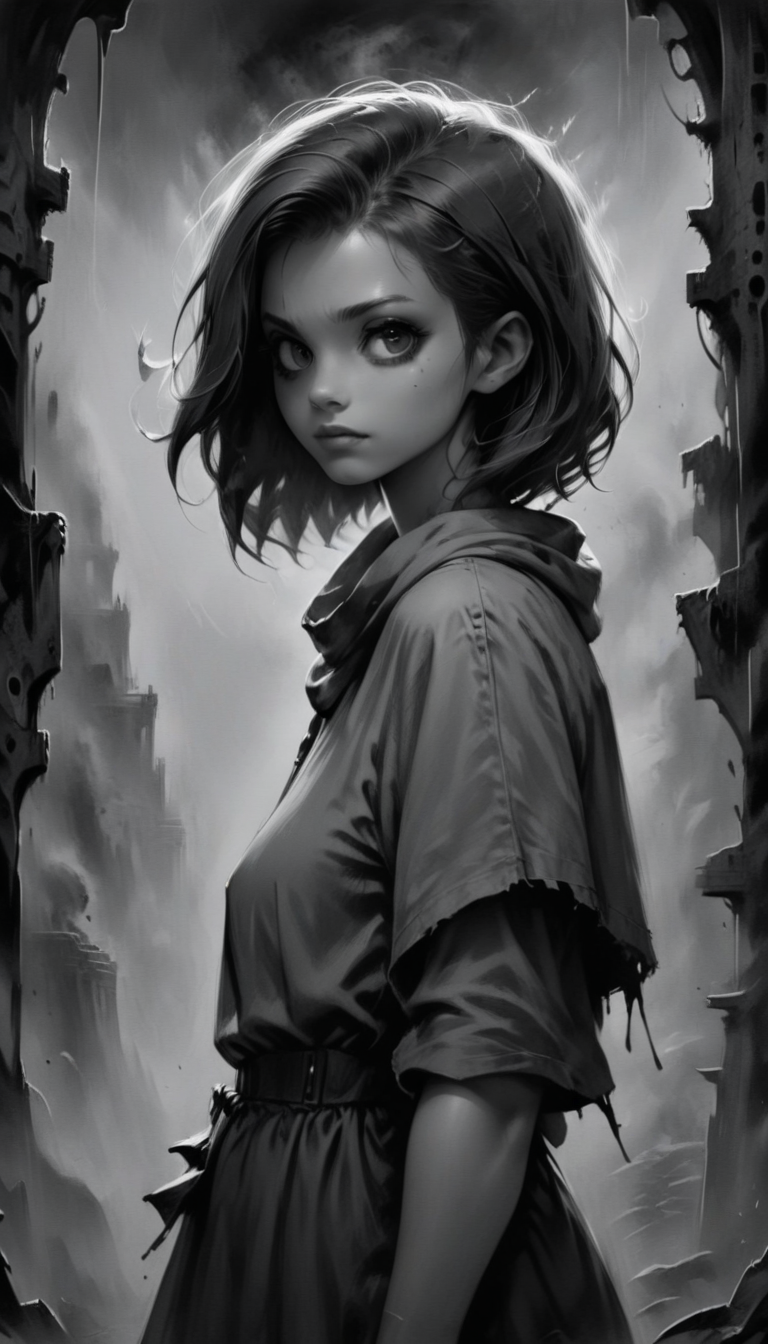 bestifacator, monochrome, greyscale, 1girl
