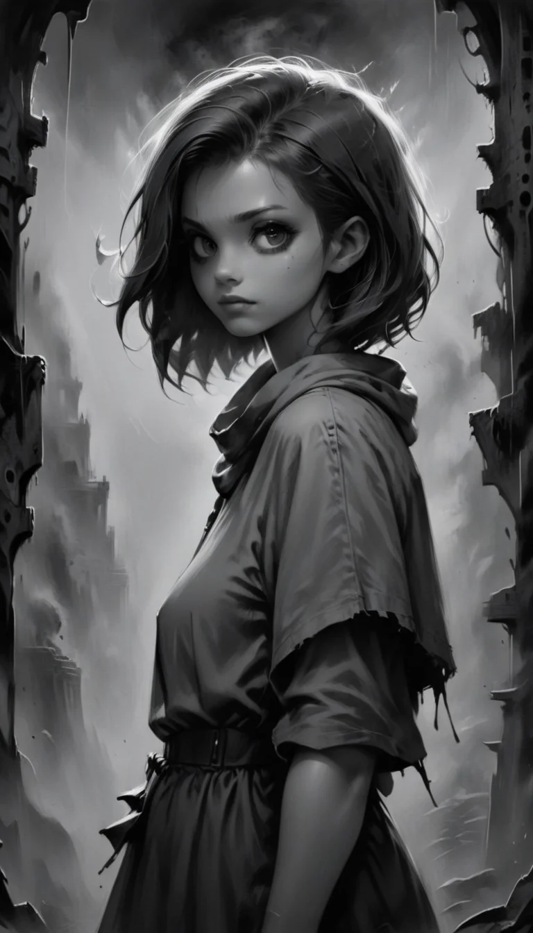 bestifacator, monochrome, greyscale, 1girl