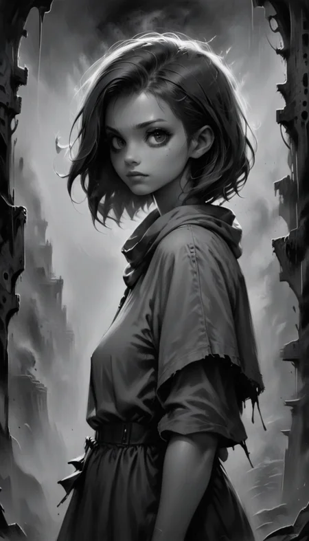 bestifacator, monochrome, greyscale, 1girl