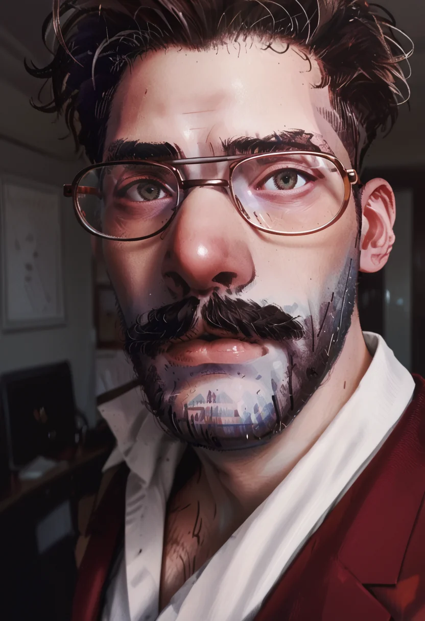 score_9, score_8_up, score_7_up, 1boy, glasses, indoors, close-up, mustache,
<lora:the_wintess:1>, w1tn3ss