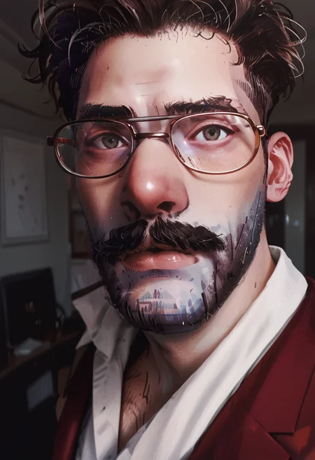 score_9, score_8_up, score_7_up, 1boy, glasses, indoors, close-up, mustache,
<lora:the_wintess:1>, w1tn3ss