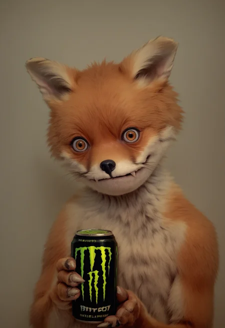 score_9, score_8_up, score_7_up, source_anime, TailsTheFox, no humans, animal, animal focus, <lora:CursedTails_XLPD:0.9>, cowboy shot, monster energy, holding can, holding monster energy,