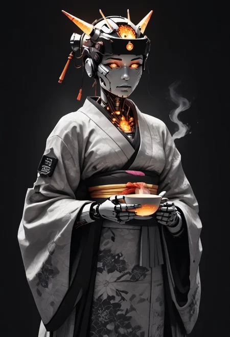 score_9, score_8_up, score_7_up, source_anime,
1girl, solo, looking at viewer, japanese, kimono, head-mounted horn, glowing, humanoid robot, geisha, holding a steaming cup of tea, asdfm3cha
, science fiction,, asdfm3cha, monochrome, glow, neon
WORLD MORPH MATCHES, FIRE, monochrome, glow, neon, asdfm3cha
