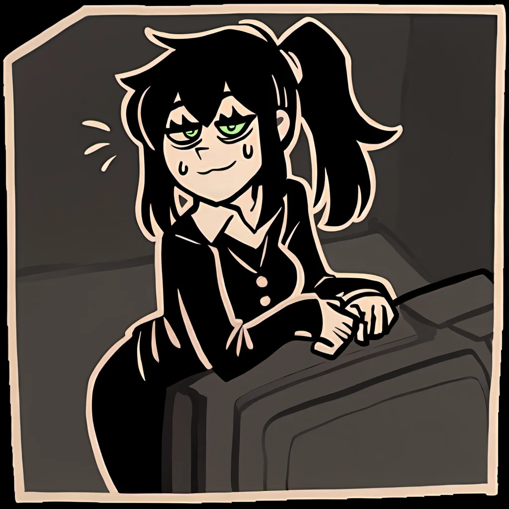 score_9,score_8,score_7,source_general,
by nemlei,the coffin of andy and leyley,framed,
1girl,mrs. graves,mature female,black hair,green eyes,exhausted,bags under eyes,side ponytail,standing,leaning forward,happy,looking at viewer,sweatdrop,basement,office lady,black vest,white long sleeve shirt,
<lora:ponyxl-the_coffin_of_andy_and_leyley-style-v03:1>