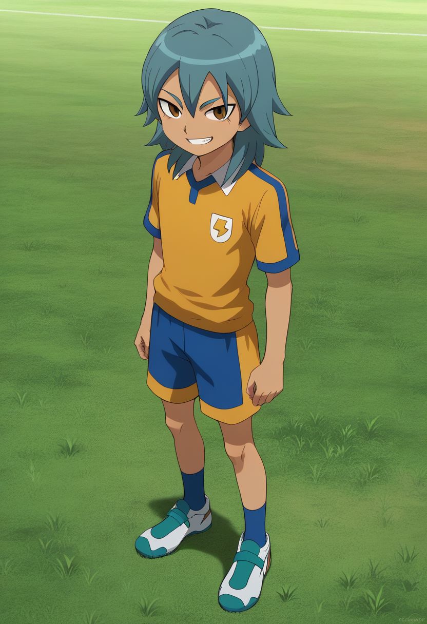 score_9, score_8_up, score_7_up, source_anime, highly detailed, 1boy, solo, male_focus, skinny, slender, cute, full body,
aitor_ina, male focus, 1boy, solo, raimon, soccer uniform, raimon soccer uniform, sportswear, grin, grass, smile, upper body, aqua hair,
