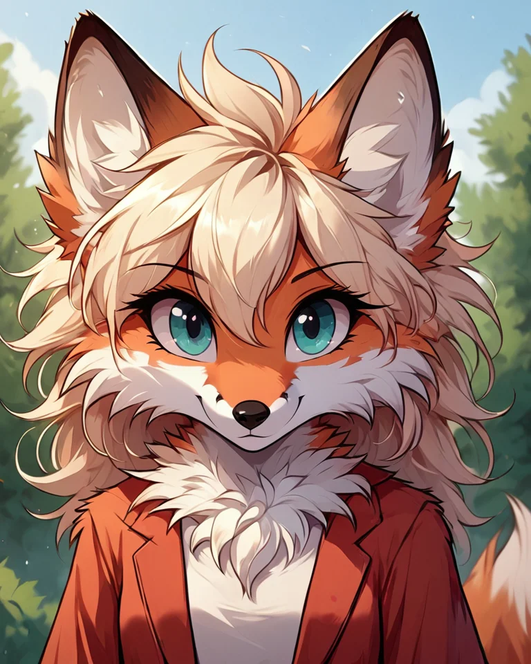 score 9, score 8 up, 1girl, masterpiece, <lora:MegaFluffyPony:1> megafluffypony, fluffy, furry, fox, medium shot, outdoors, clothes