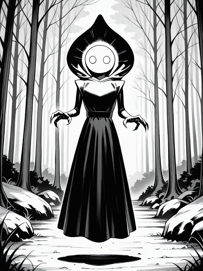<lora:IL_flatwoods_monster:1>,flatwoods_monster/(Character/),forest,monochrome,floating,no humans,blank eyes,
claws,dress,hood,, masterpiece,best quality,amazing quality,very aesthetic,absurdres,