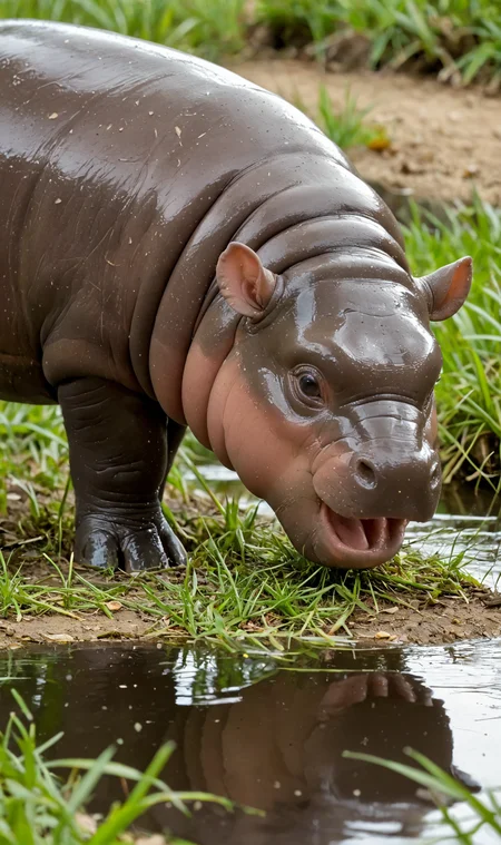 <lora:Pony_BTT_MOODENG_v01:1.2>moodeng, (no human:1.2), animal, hippo, solo, grass on the ground, side view, in water, stream,reflection in water, (open mouth:1.4), face focus,
<lora:LCMTurboMix_Euler_A_fix:1>