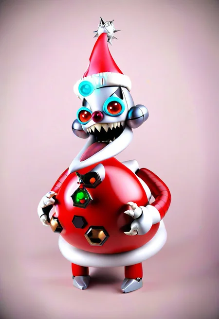 Cute (massive huge eyed), r0b0t_s4nta_c1aus, kittens, (wearing Christmas hat), 4k, high detail, high quality, realistic, full body, robot cat,