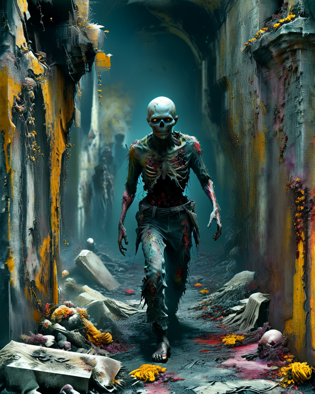 zombie emerging from a crypt, full body, cemetery, vivid color, <lora:add-detail-xl:0.7>,  <lora:xl_more_art-full_v1:0.6>,   <lora:Bas_Waijers_-_Artstyle_Style_SDXL:0.8>, <lora:ral-zmbyz:0.7> ral-zmbyz,  <lora:MJ52:1>,  <lora:XSfenlie:0.6> fenliexl