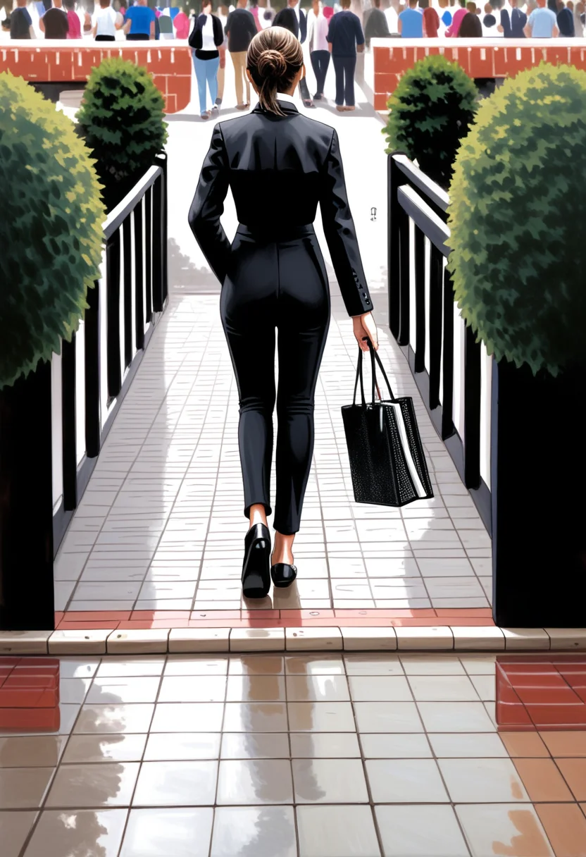 1girl, ,fashionable, female characteristics, black fabric, pants, crowded sidewalk, seville, tr4j3
 <lora:traje_PNY_Panache:1>
