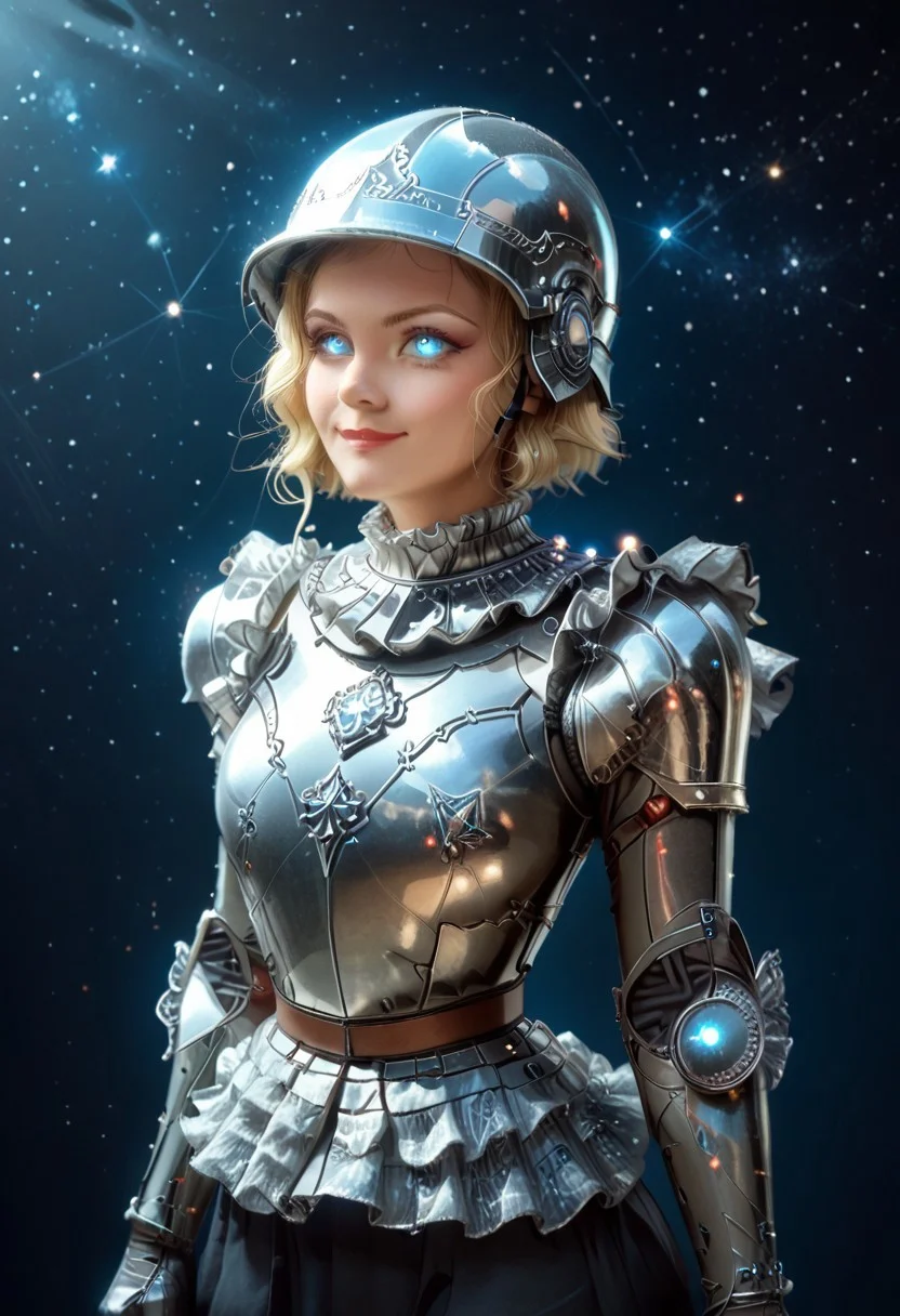 starry_morph, score_9, score_8_up, score_7_up , 1girl, solo, long hair, side view, foreign planet, bokeh, depth of field, blush, happy, makeup, leather jacket, red leather high waist pants, signora, hands hidden, (futuristic light armor:2), (helmet:2). blonde, wrinkles, jewelry, long hair, short hair, smiling, 1girl, blue eyes. Masterpiece, 32k, slim waist, wide hips, thick thighs, curvy, full hips. bright red eyes, wass, glowing eyes, big eyes, (riffle:2.2).