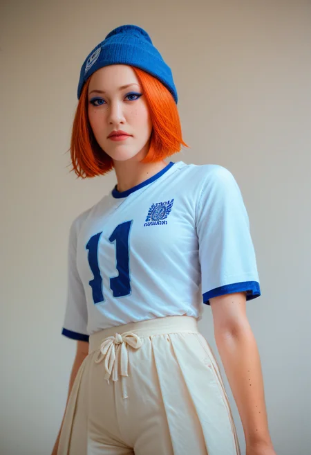 Portrait, score_9, score_8_up, score_7_up, score_6_up, score_5_up, score_4_up,
<lora:AlienorXL:0.8> AlienorXL, solo,
1girl, redhair, freckles, <lora:PerfectEyesXL:0.8> perfecteyes, blue eyes,  Eyeliner, Hakama, Soccer Jersey, Beanie veil,, , Inner toe tattoo, Geometric Tattoo, Pleasure expression, Kyokushin Karate Stance, Gang-controlled territory battling for dominance in a post-apo aesthetic , Hollywood lighting,bottom view , Film Emulation Saturation, <lora:Photo 2 Style SDXL_LoRA_Pony Diffusion V6 XL:0.8> raw, photo, realistic,  <lora:add-detail-xl:1> <lora:EnvyBetterHiresFixXL01:1> <lora:RMSDXL_Creative:1> <lora:xl_more_art-full_v1:0.8>