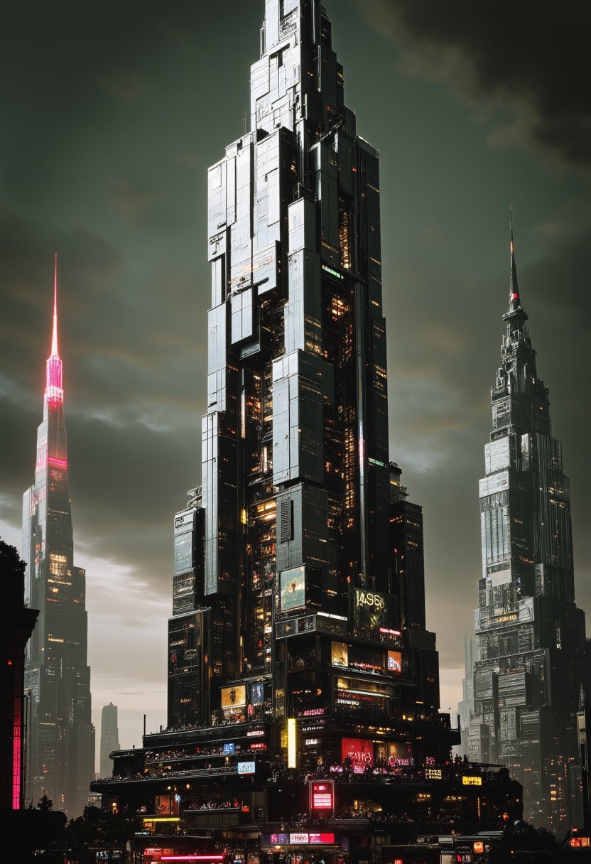 highest details, ultra hyper realism. highly detailed and realistic. intricate and highly professional artwork, an absolute masterpiece.
photo of a complex gigantic science fiction skyscraper reaching into the sky , in the (style of  patchwork surreal collage:1.6), polygon mesh, jagged, blocky, wireframe edges, centered composition, limited dark palette, unusual colors, atmospheric haze, highly dramatic ambient lighting
color haze, atmospheric fog, digital corruption, washed-out background, desaturated world, bleached dystopia, monochromatic with vibrant color pops, flickering neon fractures, and glitching light pulses.