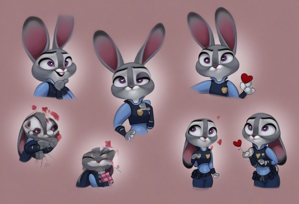 heart floating, heart-shaped pupils, aroused, heart eyes, cupid arrow, Valentine's day themed, Judy Hopps,  police outfit