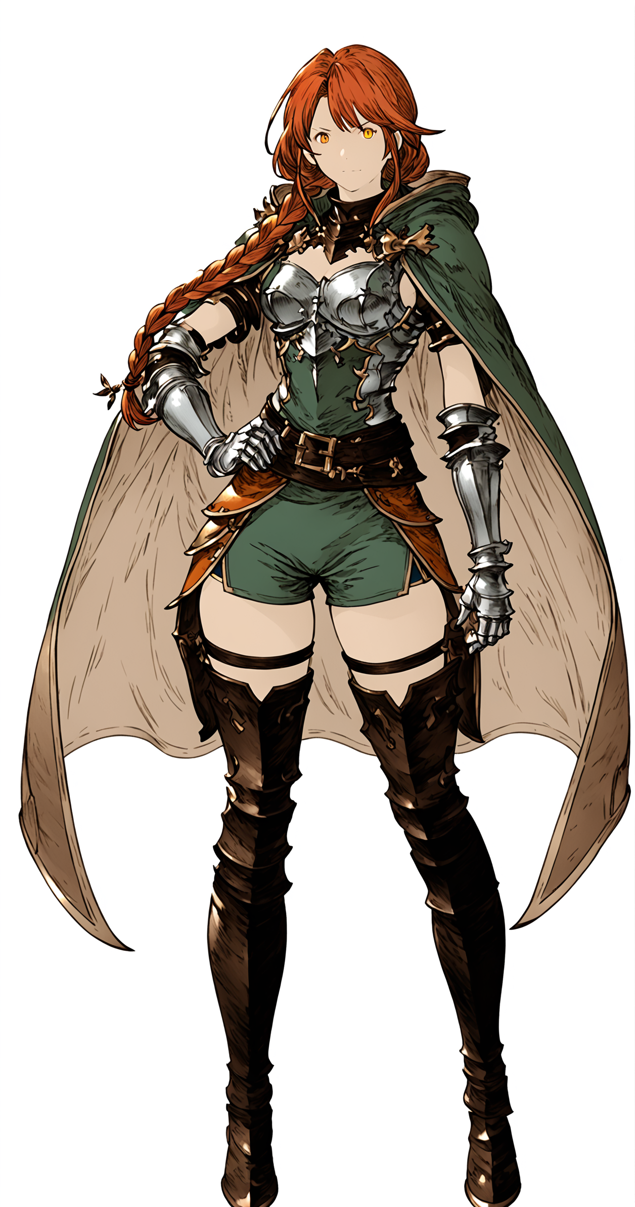 <lora:akihiko_yoshida_style_pony:0.6>, <lora:granblue_fantasy_style_xl:1>, <lora:pensketch_without_pen_lora:0.5> <lora:ryoji_ohara_Final_Fantasy_Brave_Exvius_ArtStyle:1>, <lora:LineArt Mono Style LoRA_Pony XL v6:0.5>, <lora:Takeuchi_Takashi_PonyXL_style_v01:0.6>, (white_background:1), hands, flat color, granblue_fantasy_style_xl, granblue, penSketch_style, (ink sketch, hatching), detailed face, nose, 
[(red)|orange]_hair, yellow eyes, 1_(very long_braid)