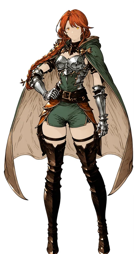 <lora:akihiko_yoshida_style_pony:0.6>, <lora:granblue_fantasy_style_xl:1>, <lora:pensketch_without_pen_lora:0.5> <lora:ryoji_ohara_Final_Fantasy_Brave_Exvius_ArtStyle:1>, <lora:LineArt Mono Style LoRA_Pony XL v6:0.5>, <lora:Takeuchi_Takashi_PonyXL_style_v01:0.6>, (white_background:1), hands, flat color, granblue_fantasy_style_xl, granblue, penSketch_style, (ink sketch, hatching), detailed face, nose, 
[(red)|orange]_hair, yellow eyes, 1_(very long_braid)