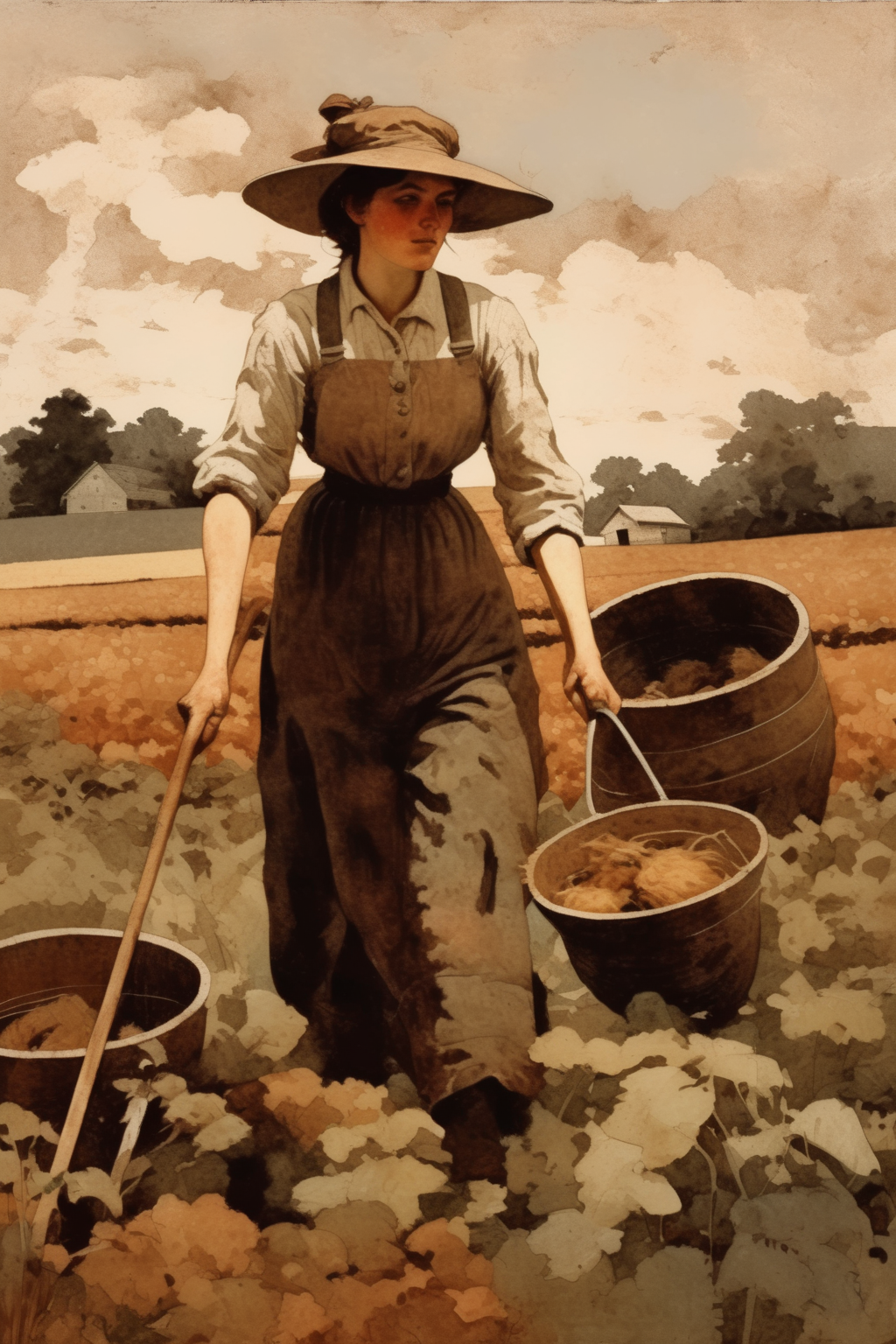 <lora:Winslow Homer Style:1>Winslow Homer Style - farm work by Winslow Homer, in the style of earthy tones neutral colors