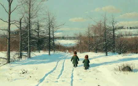 <lora:hans-andersen-brendekilde_pony_v1:1>  'winter fun' by brendekilde hans andersen in 1888 in 1890,  landscape \(genre\),socialist realism \(style\), outdoors, tree, children playing in the snow , general, score_9, score_6_up, score_7_up