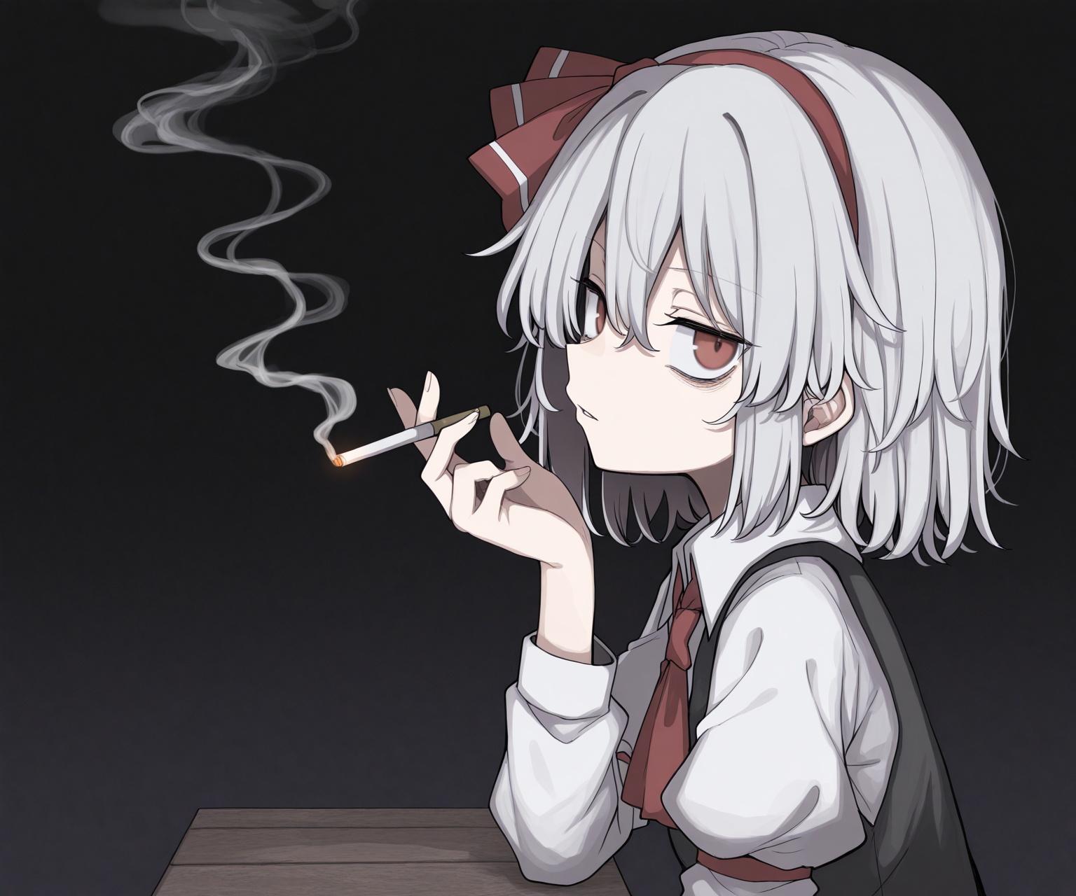 masterpiece, best quality, amazing quality,  1girl, solo,  looking at viewer, smoking,  <lora:Uwata_h ILXL:1> Uwata_h,  touhou