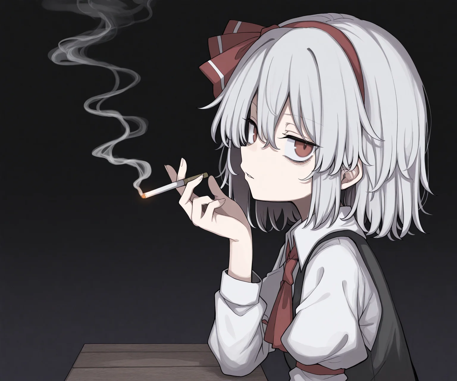 masterpiece, best quality, amazing quality, 1girl, solo, looking at viewer, smoking, <lora:Uwata_h ILXL:1> Uwata_h, touhou