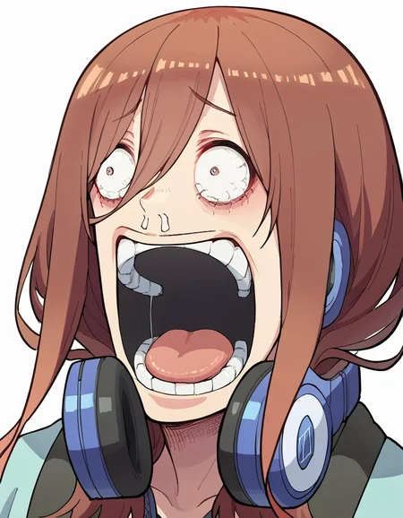 score_9, score_8_up, score_7_up, source_anime, <lora:miku-nakano-s2-ponyxl-lora-nochekaiser:1>, miku nakano, long hair, bangs, brown hair, headphones, headphones around neck, large breasts,, <lora:enel-face-ponyxl-lora-nochekaiser:1> enel face, open mouth, wide-eyed, teeth, tongue,, , ,