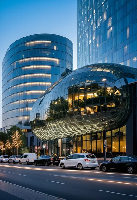 <lora:YourBlobitecture_XL:1> , ((blobitecture)), ((masterpiece)), ((best quality)), scenery, outdoors, sky, building, day, tree, city, real world location, road, motor vehicle, lamppost, window, reflection, curvy, curtain wall, glass,, photography, capturing moments, storytelling, creative composition