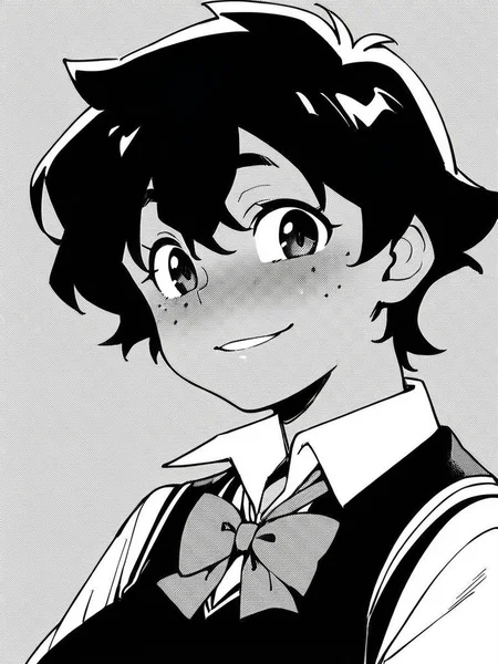 score_9, score_8_up, score_7_up,
1girl, monochrome, seiko ee, medium hair, black hair, tan, black eyes, large breasts, freckles,
school uniform, face, upper body, bowtie, black sweater vest, smile, blush, looking at viewer,