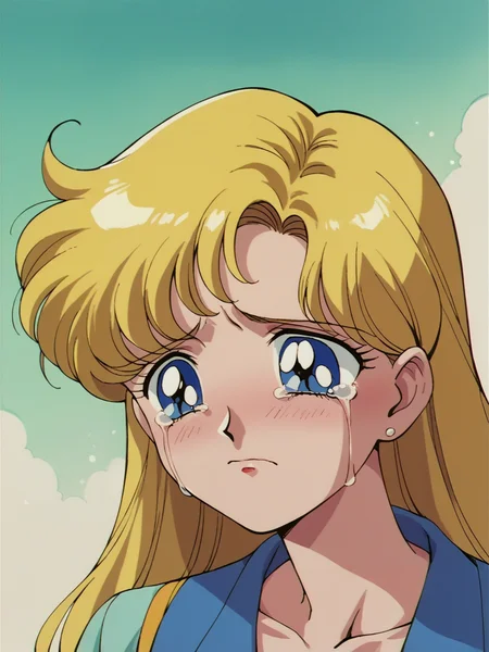 score_9, score_8_up, score_7_up, score_6_up, score_5_up,   <lora:s41l0rm00nXLP:1> s41l0rm00n, retro artstyle, 1girl, blonde hair, sad, blue eyes, tears