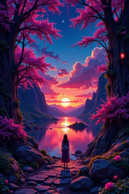 a picture museum beautiful  landscape, sunset, woman, very intricate, very detailed, sharp, bright, colorful, <lora:Hand v2:0.5> <lora:Anti-Blur:1><lora:Insane Detail Slider:0.25>  <lora:flux.1_lora_flyway_Epic-detail_v2:0.3> <lora:fluxenhancer:0.25> <lora:Neurocore Anime Cyberpunk v2.0:1> A digital artwork in the style of cknc <lora:abyss-neon:0.6> bo-neon