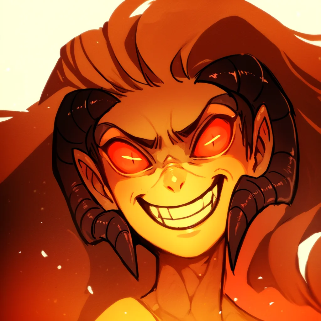 score_9, score_8_up, score_7_up, score_6_up, score_5_up, score_4_up, source_anime, WrathiaBellarmina, demon girl, colored skin, portrait, evil grin