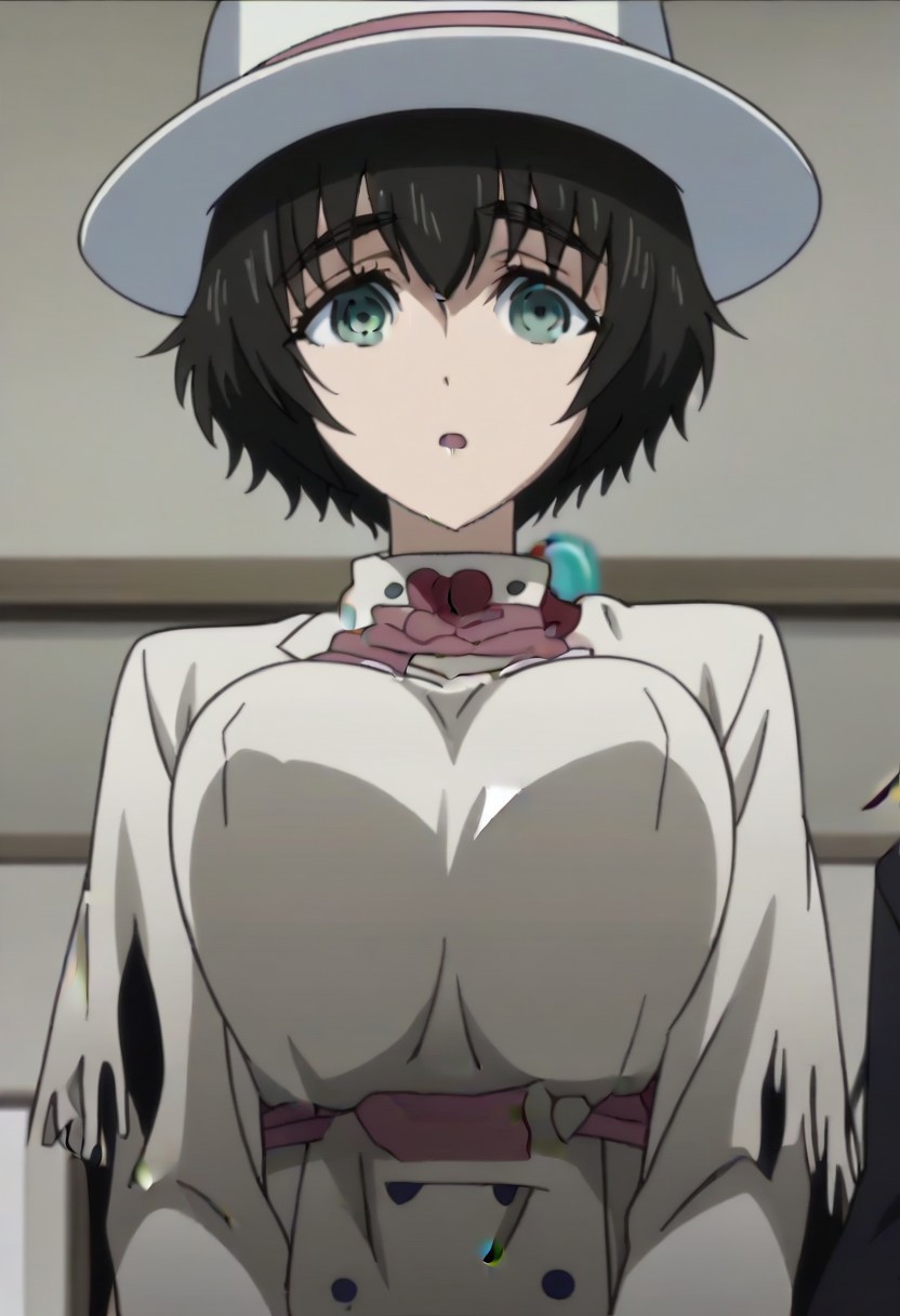 source_anime, official anime artwork, screencap, anime screencap, best quality, <lora:Mayuri_Shiina:1>solo girl, green eyes, thick eyebrows, Mayuri coat, white headwear, ,,,,,,,,,,,,,,,,,anime coloring, anime screencap, 1girl,Solo ,, anime,PUFFY nipple,huge breasts,,,official art, Uncensored ,Unedited ,,,,,,,,,,,,,,