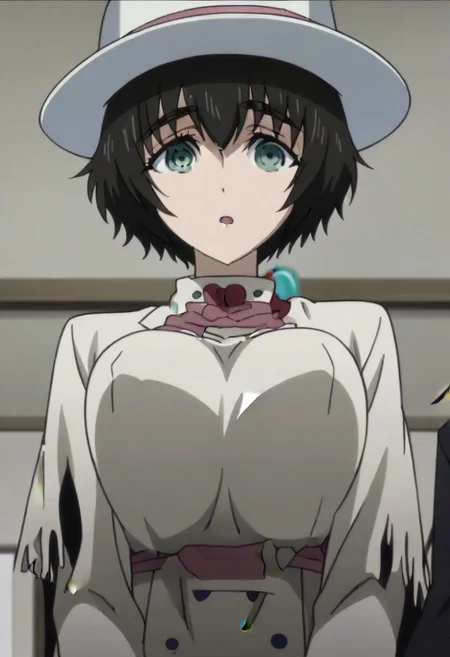 source_anime, official anime artwork, screencap, anime screencap, best quality, <lora:Mayuri_Shiina:1>solo girl, green eyes, thick eyebrows, Mayuri coat, white headwear, ,,,,,,,,,,,,,,,,,anime coloring, anime screencap, 1girl,Solo ,, anime,PUFFY nipple,huge breasts,,,official art, Uncensored ,Unedited ,,,,,,,,,,,,,,