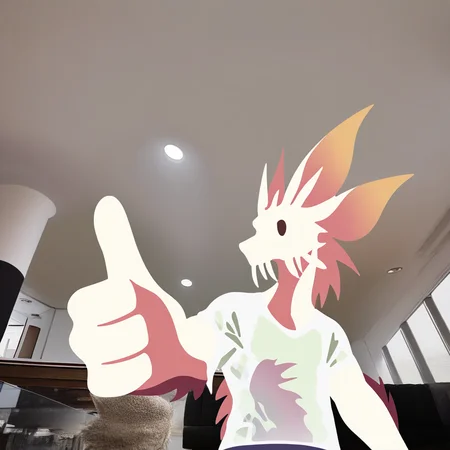 flat color,minimalism,(no lineart:1.0025),
(foreshortening, see-through, perspective:1.2),detail background,
detailed background,photo background,photography \(artwork\),inside,
teenager,(thumbs up:1.1),
fully clothed,raised hand,5 fingers,
<lora:MIZUTSUNE-ILL-ADAM-V3-000018>,mizu,dragon boy,1boy,male focus,1boy,furry,furry male,clothed,white shirt,shorts,