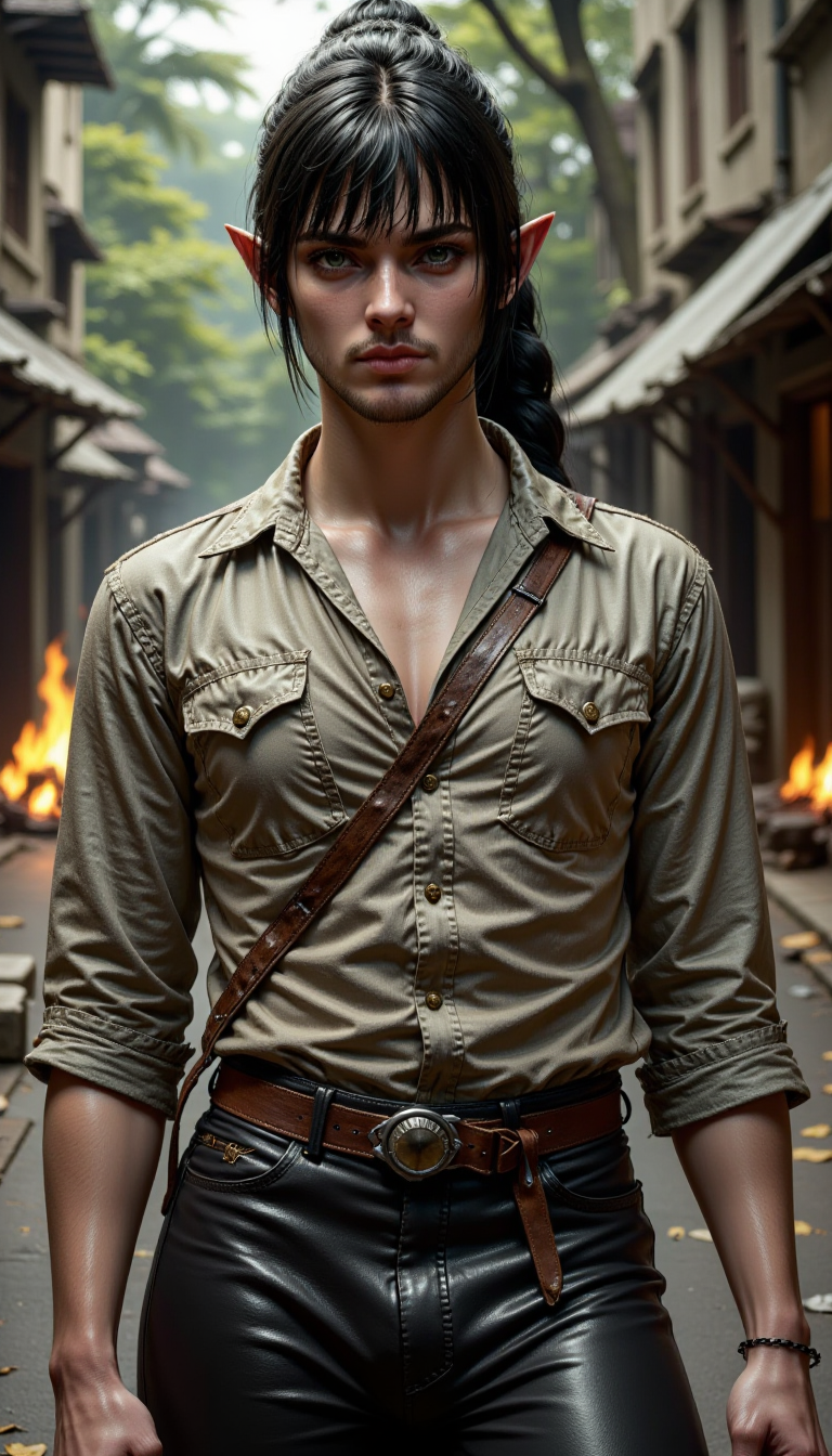 A realistic photo of a Sh4d0wh34rt man wearing a diadem under the hair and with a (scar:1.3) on the nose. wearing Button-cuff pants and Flannel shirt Entertaining in a vortex of time.
Extremely detailed hyper-realistic award-winning photo shot using a Canon using Æ/16.