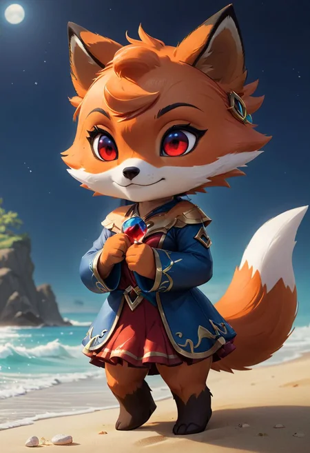 furry fox, ((brown fox)), (chibi), 
bad fox, with red eyes,  beach,
orange dress, portrait
Hyperrealistic art high-quality portrait flat matte drawing of a cute Nendoroid and cartoon style, anime flat style, thick drawing, medium close-up", (solo:1.2), photorealistic:1.5, 8k, texture skin, realistic skin, detailed skin, highest detailed, extreme detailed, 8k wallpaper, colorful, (dark magic), ring with the stone, (intricate details), (hyperdetailed), 8k hdr, high detailed, lot of details, high quality, soft cinematic light, atmospheric perspective (focus on), color Ink wash painting, Extremely high-resolution details, photographic, realism pushed to extreme, fine texture, incredibly lifelike,