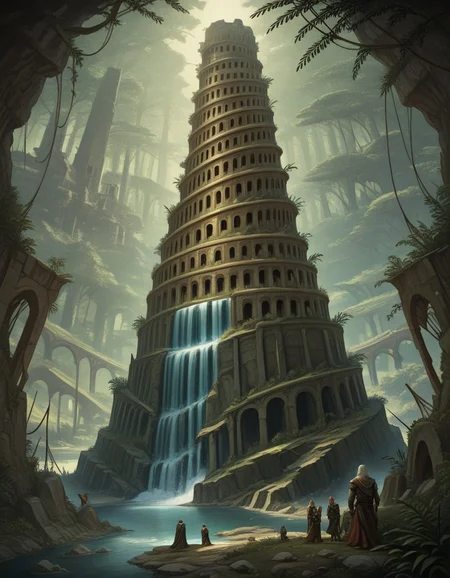<lora:Tower_of_Babel:1> tower of babel ,fantasy,ruins,jungle,waterfall,masterpiece,best quality,amazing quality