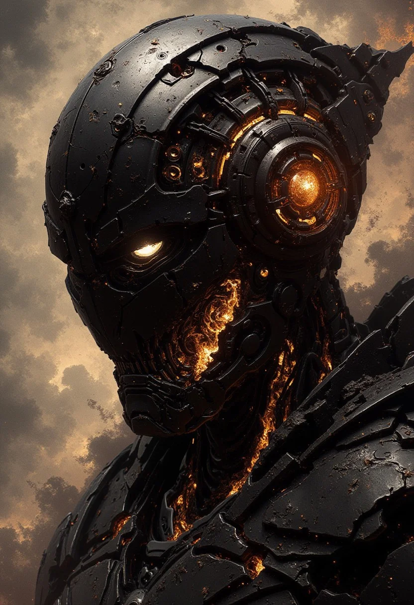 detailed renaissance oil painting, masterpiece, FredFraiStyle, ink art of hyperdetailed cyberpunk robot helmet, glowing lights, directional lighting, masterpiece, perfect composition, perfect hands, cowboy shot