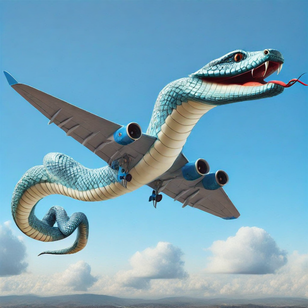 snakeplane, scales, fangs, tongue, flying, sky