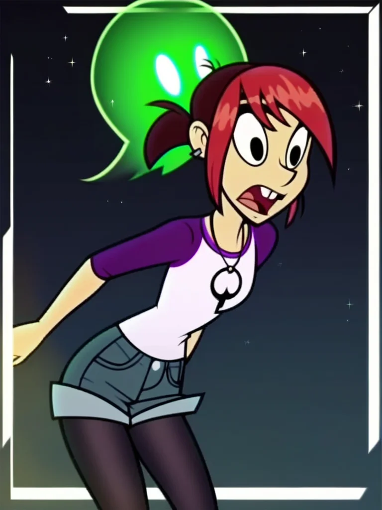 score_9, score_8_up, score_7_up, score_6_up, score_5_up, score_4_up, BREAK
MinaMonroe, short ponytail, buck teeth, necklace, denim shorts, black pantyhose, under shorts, raglan sleeves, ghost, glowing green, night, flashlight, 1girl, solo, detailed face, detailed eyes, detailed background, <lora:minamonroe-v2:1>