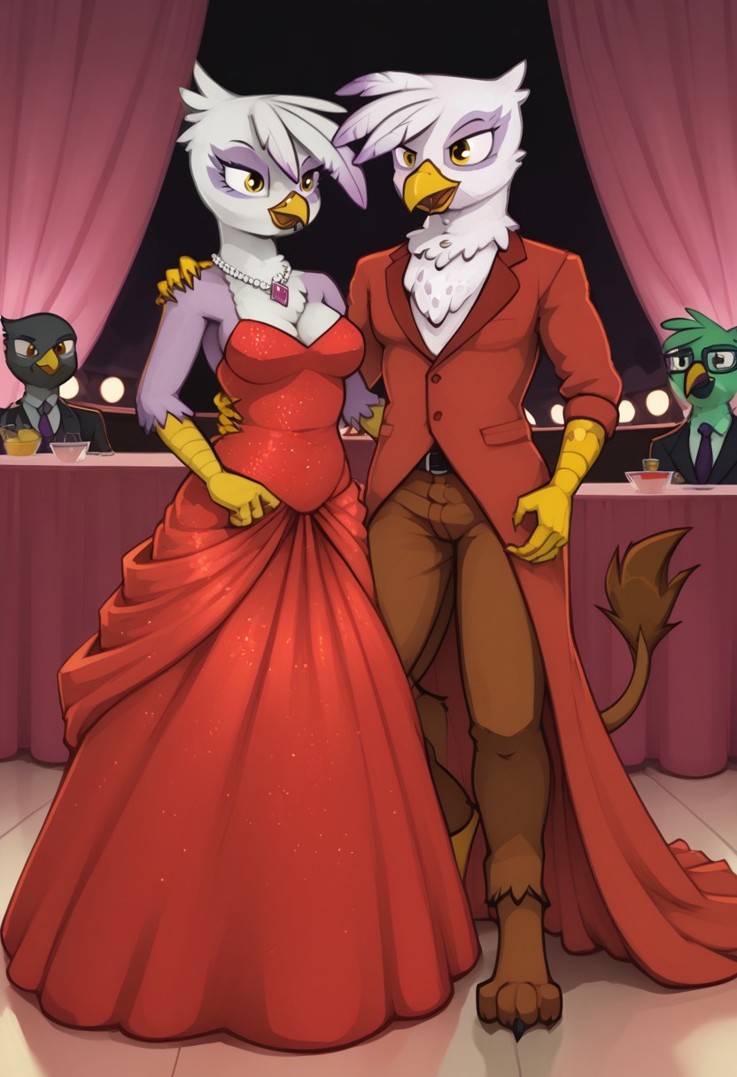 Score_9, Score_8, Score_7, marsminer, gilda_(mlp) avian, gryphon, mythological_avian, anthro, Ball Gown,
