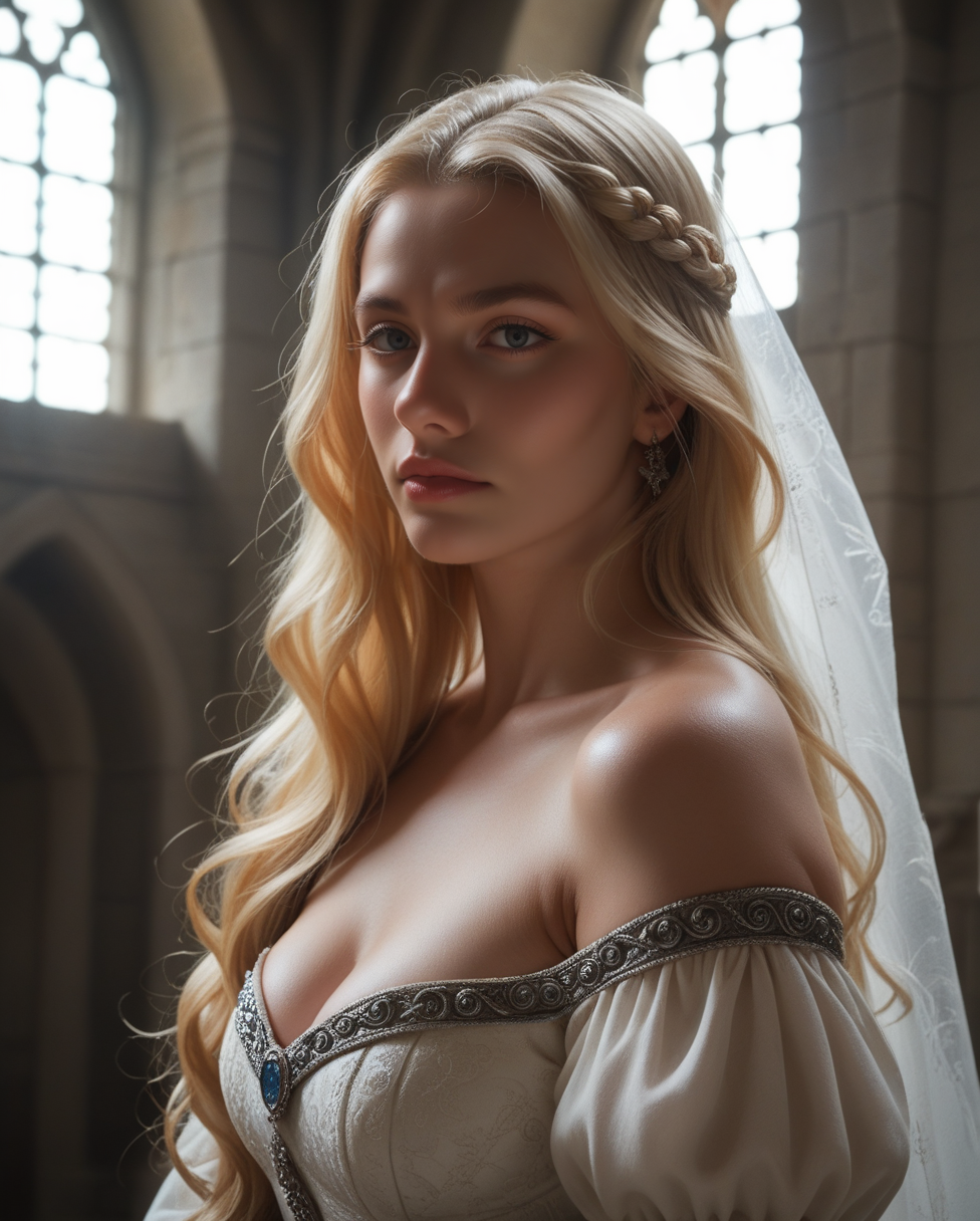 score_9, score_8_up, score_7_up, (realistic:1.20), Stable_Yogis_PDXL_Positives,
solo, 1girl,
elegant beautiful english woman named godiva, stunning white horse, very long blonde hair, shoulders, imposing medieval castle in the distance, dramatic lighting, flawless, dreamy, perfect, medieval, fantasy, medium portrait, detailed realistic photo,