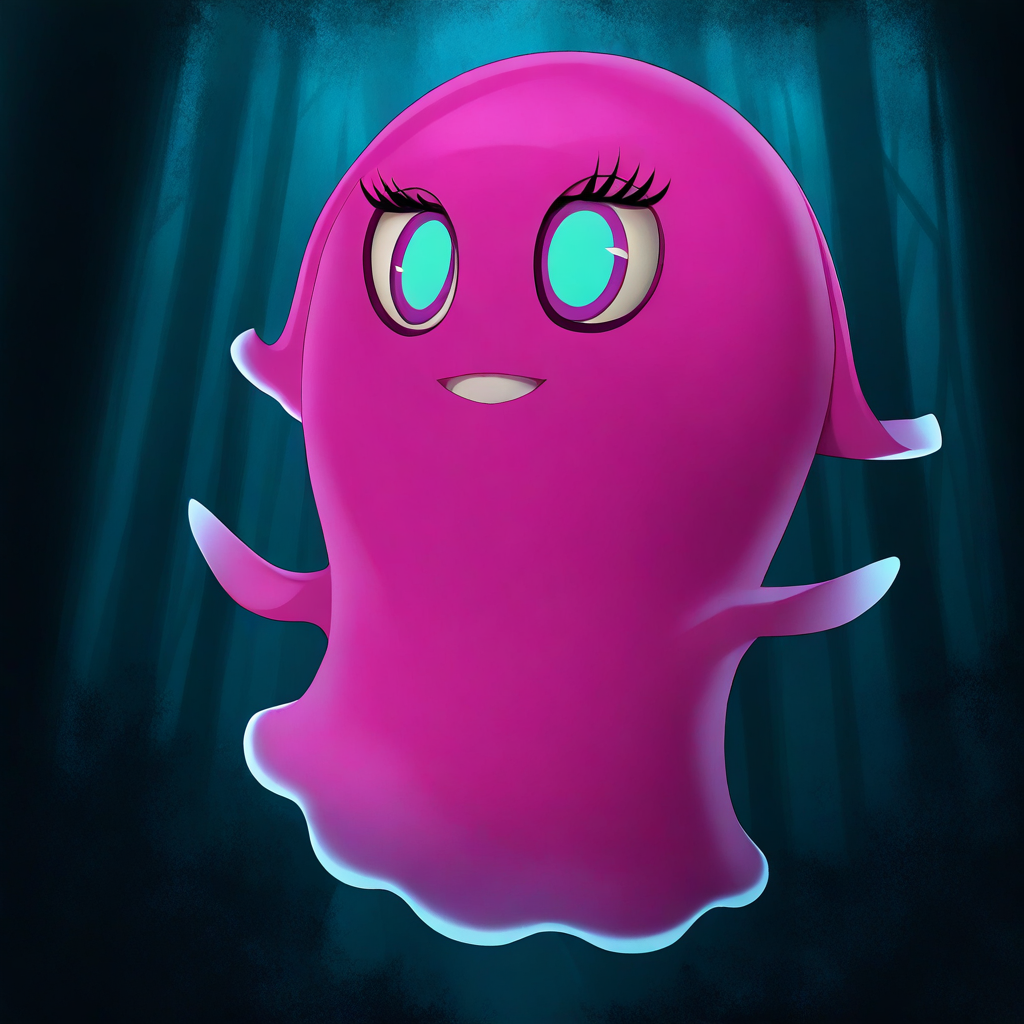 masterpiece, best quality, solo, pin_paga, pink ghost, floating, forest
