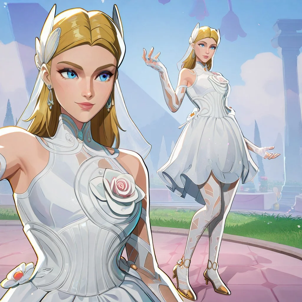 masterpiece, best quality, newest, absurdres, highres, anime, anime style, SueStorm-Lifefantasticskin-V1.0,
wedding dress, wedding veil, veil, white dress, short dress, blonde, bare shoulders, blue eyes, flower, jewelry, long hair, earrings, long hair, high heels,