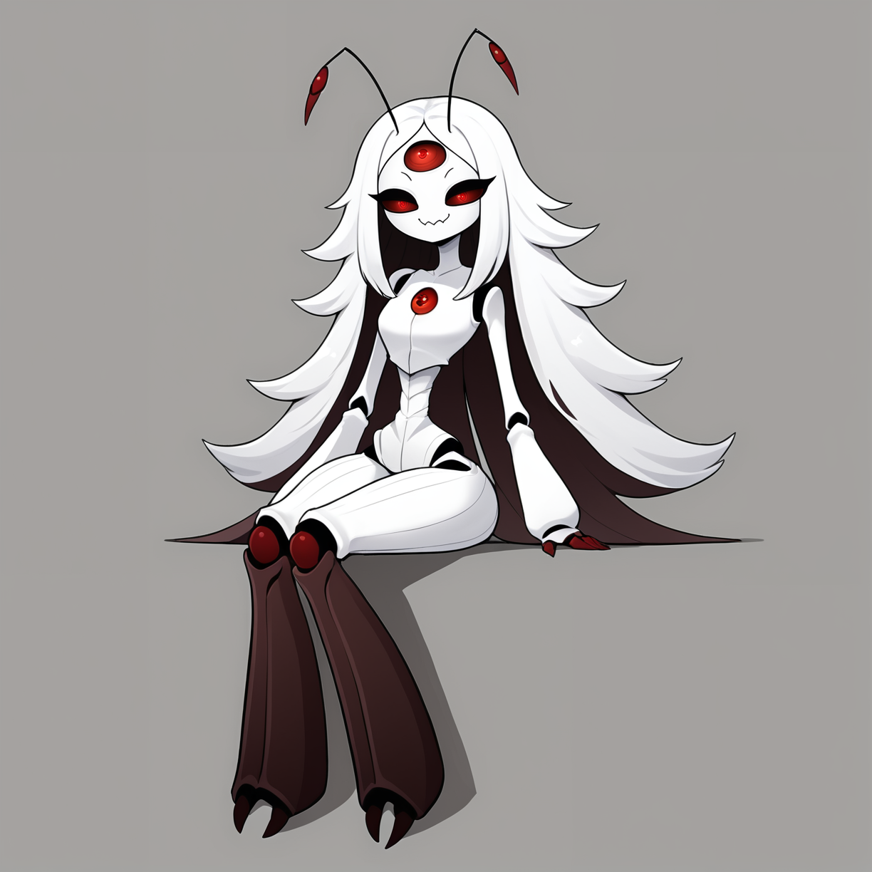 1hr9y9, <lora:1hr9y9-10:1.0>, narrow waist, sitting, long hair,  smug, extra eyes, arthropod girl,