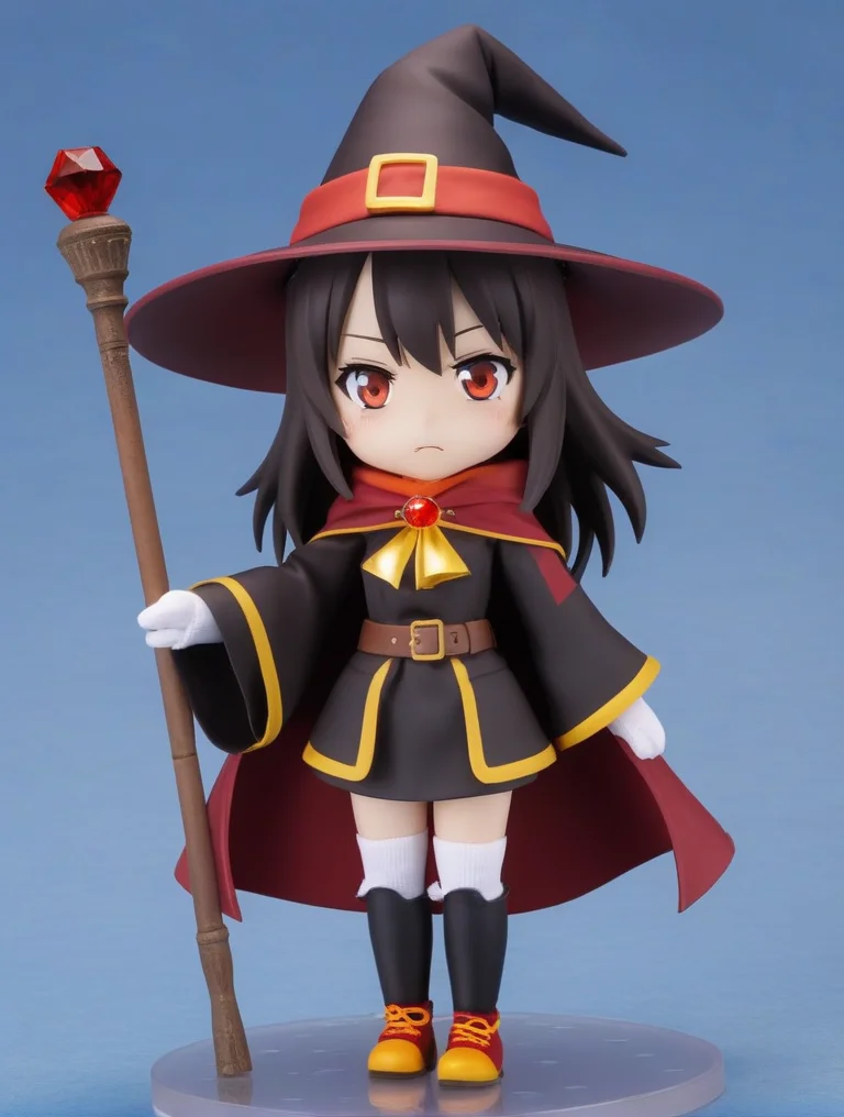 Megumin is a young girl with dark brown shoulder hair and strangely sleepy scarlet eyes. she's got light skin,doll features and a bright complexion,
Megumin wears a classic witch outfit,like a black coat,red robe,orange shoes and black wizard hat,all with golden edges and accessories,and a black necklace,belt and gloves without fingers. megumin's right leg is wrapped in white bandages,and the left black stocking. he wears a brown cane with a floating red gem,<lora:Yuffin:1.0>
Megumin wears a classic witch outfit,like a black coat,red robe,orange shoes and black wizard hat,all with golden edges and accessories,and a black necklace,belt and gloves without fingers. megumin's right leg is wrapped in white bandages,and the left black stocking. he wears a brown cane with a floating red gem,
Megumin wears a classic witch outfit,like a black coat,red robe,orange shoes and black wizard hat,all with golden edges and accessories,and a black necklace,belt and gloves without fingers. megumin's right leg is wrapped in white bandages,and the left black stocking. he wears a brown cane with a floating red gem,